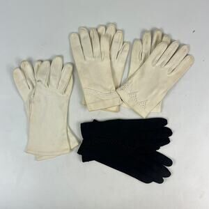 4 Antique Pairs Womens Gloves Day Riding Driving Size 6 Cotton Black White POOR